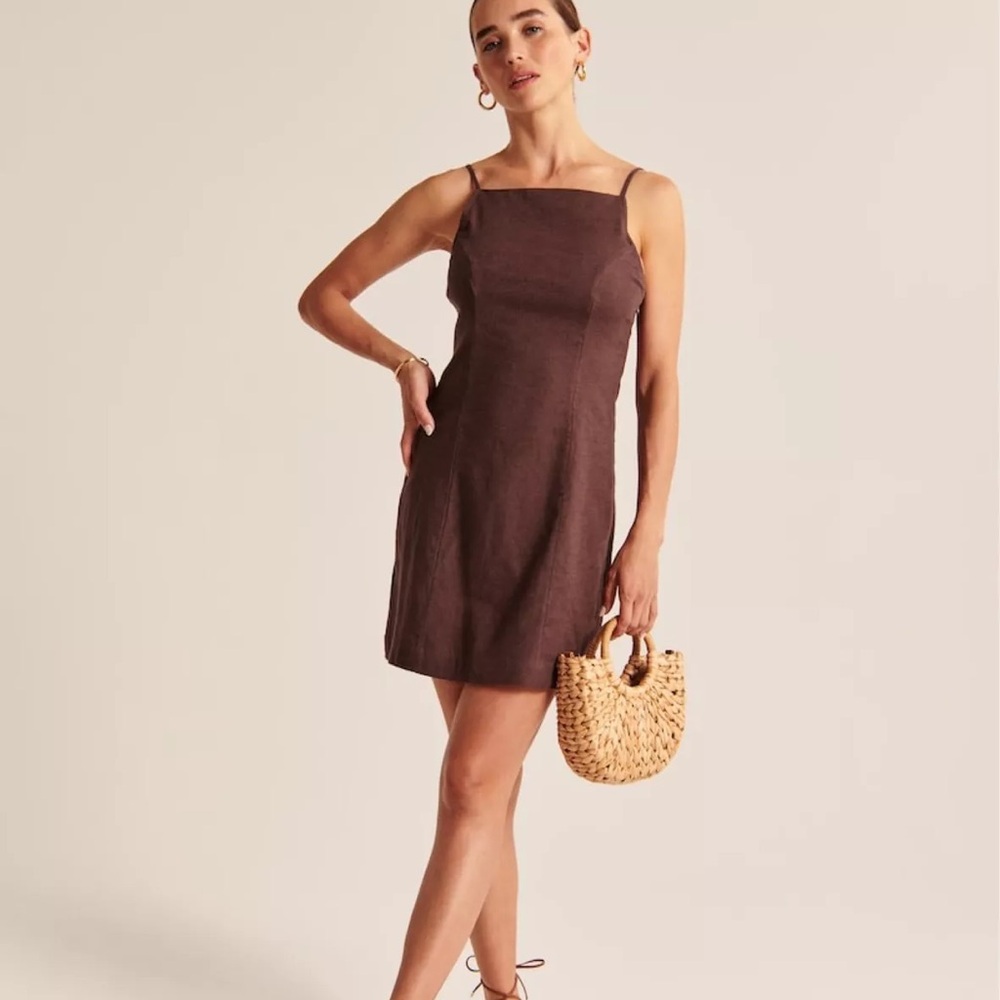 NWT Abercrombie & Fitch Linen-Blend Boatneck Low Back Mini Dress
